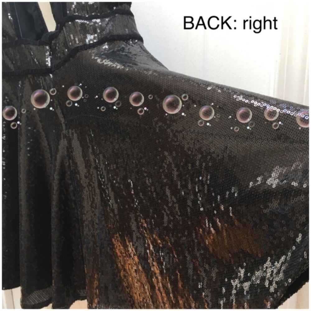 FREE PEOPLE Film Noir Sequin High Neck Fit-n-Flare Cutout Back Mini Dress, Black - Picture 12 of 13